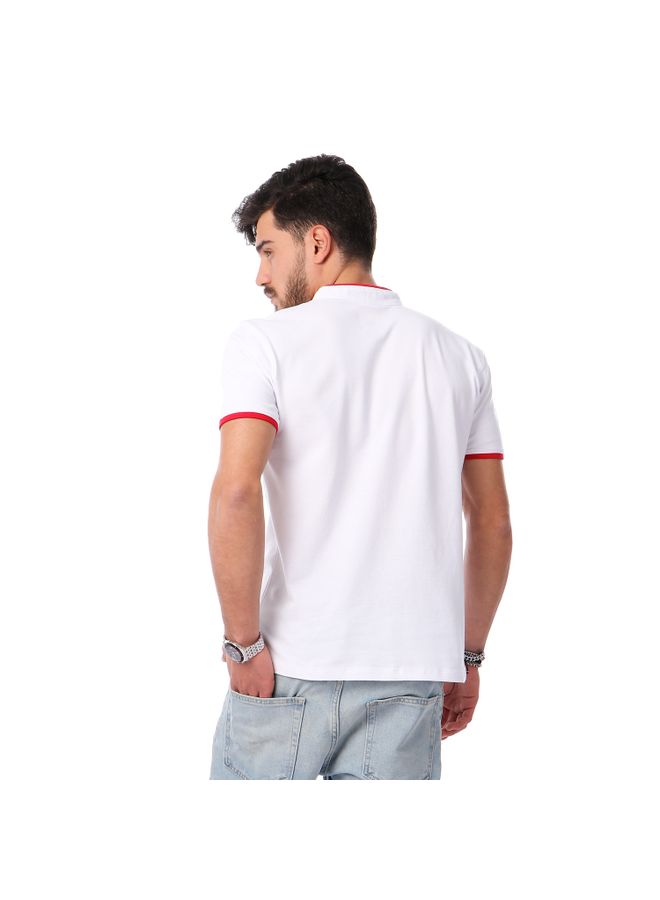 IZOR - Casual Solid Mandarin Neck Short Sleeve T-Shirt White - Image 1