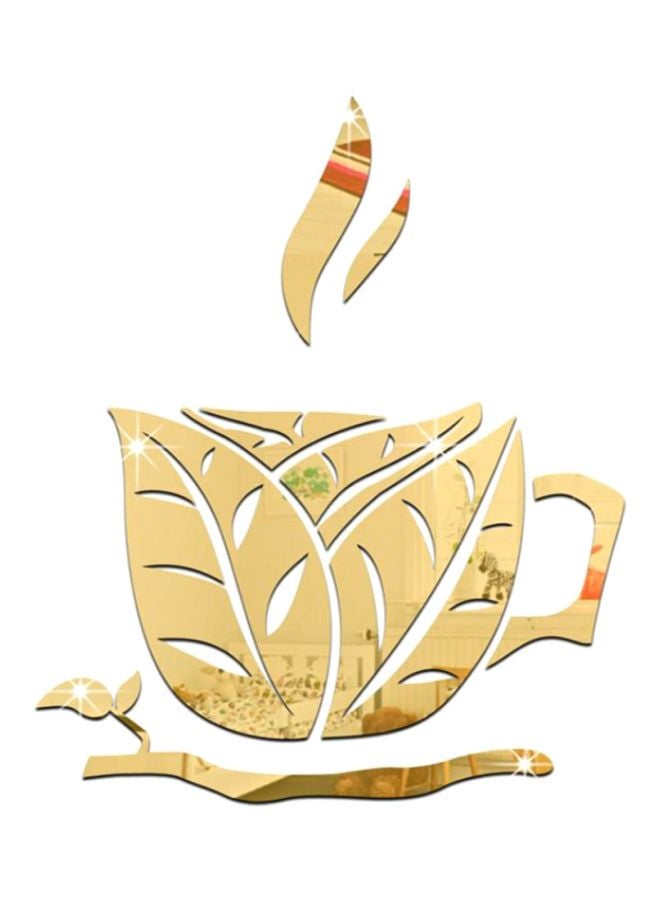 بلولانز ملصق جداري عاكس بتصميم على شكل كوب قهوة ذهبي 30x38سم