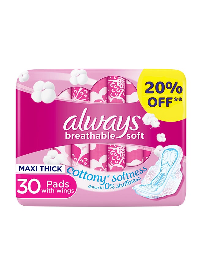 Breathable Soft Maxi Thick, Large Sanitary Pads With Wings, 30 Pieces - v1602946318/N22982830A_1