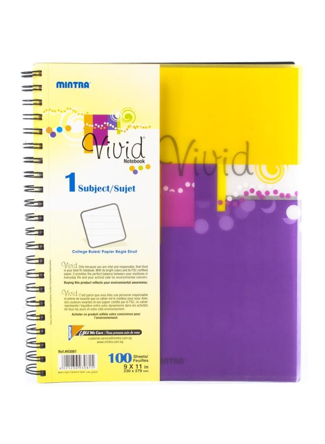Vivid Printed 100-Sheet Ruled Notebook Purple/Yellow/White