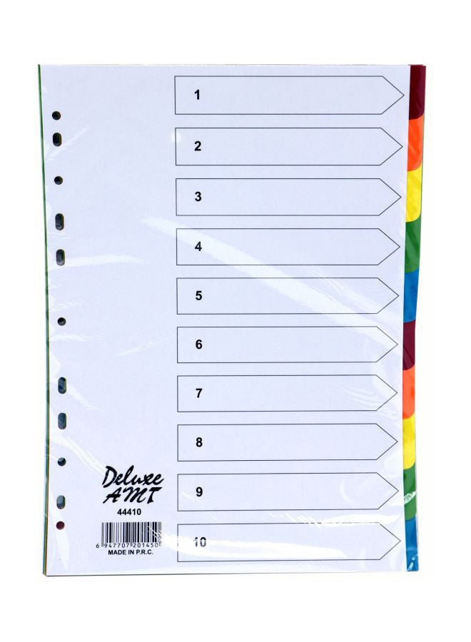 Deluxe 10-Piece A4 Paper Divider Multicolour 