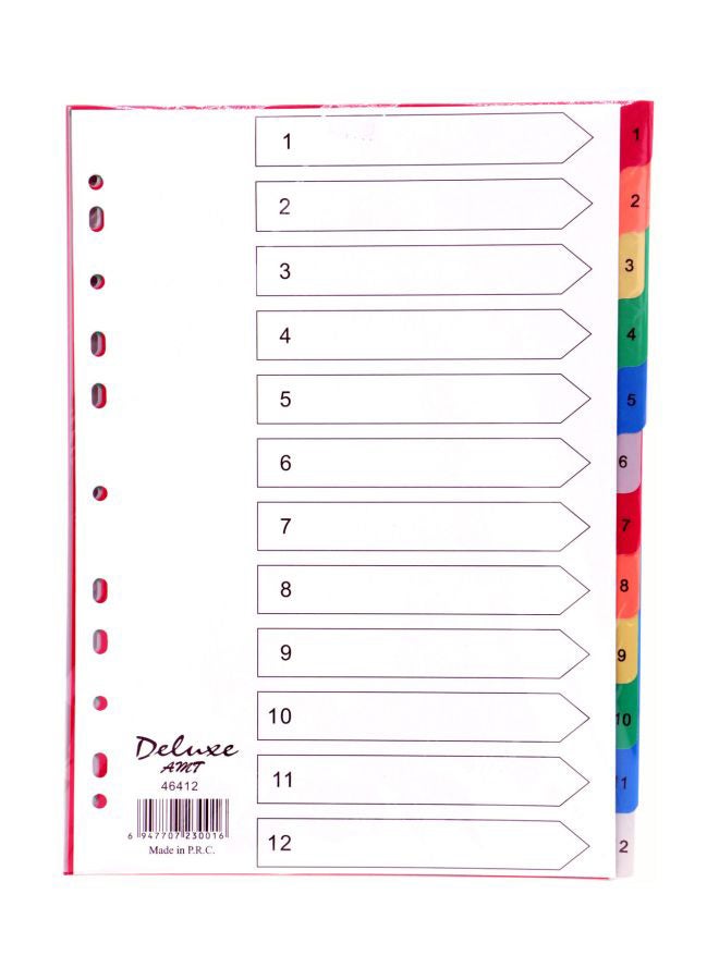 Deluxe 10-Piece A4 Paper Divider Multicolour 