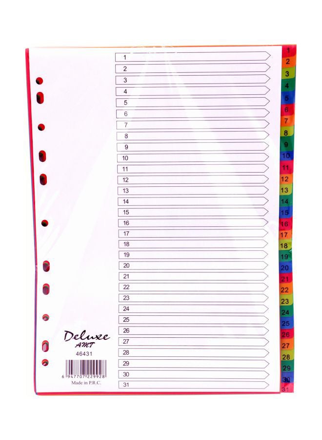 Deluxe 10-Piece 1-31 A4 Plastic Divider Multicolour 