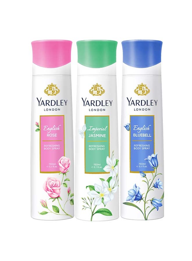 Yardley English Rose  Gift Set (English Rose 150ml, Imperial Jasmine 150ml & English Bluebell 150ml)