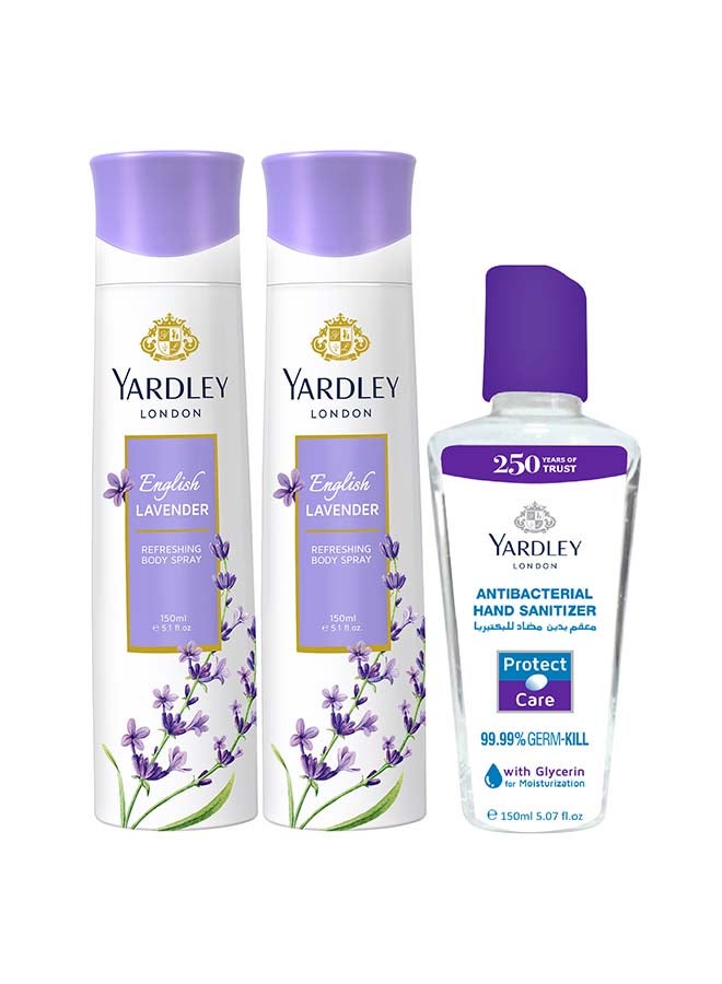 Yardley - English Lavender Twin Body Spray Gift Set (2 x English Lavender 150ml, Hand Sanitizer 150ml) - Image 1
