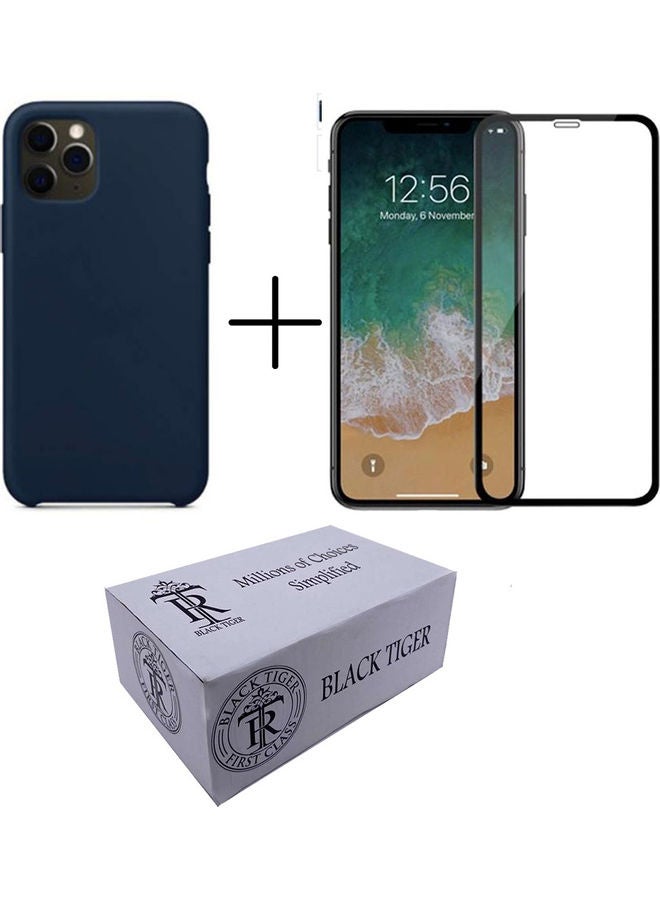 5D Tempered Glass Screen Protector And Protective Case Cover Set For Apple iPhone 11 Pro Max Blue/Black  - Image 2
