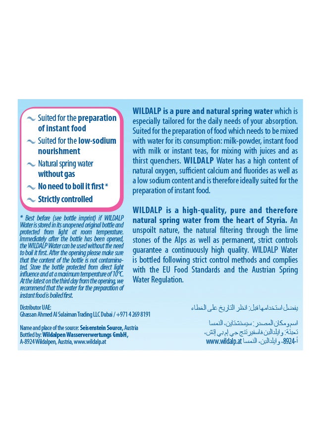 Wildalp Mineral Water Pure Natural Spring, Low Sodium 1Liters