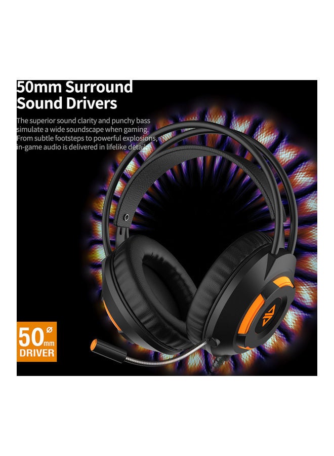 Ajazz - AX120 Luminous Headset 3.5mm Audio USB Connector 50mm Surround Bass Sound Music Headphone Omnidirectional Microphone Soft Breathable Earmuffs Earphones for Computer Office Gaming - Image 1