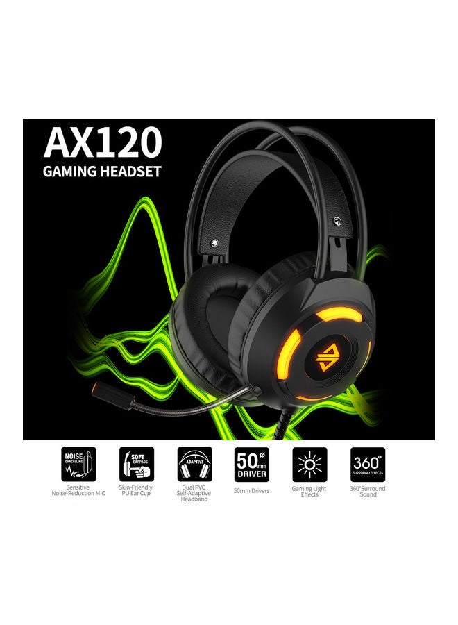 Ajazz - AX120 Luminous Headset 3.5mm Audio USB Connector 50mm Surround Bass Sound Music Headphone Omnidirectional Microphone Soft Breathable Earmuffs Earphones for Computer Office Gaming - Image 1