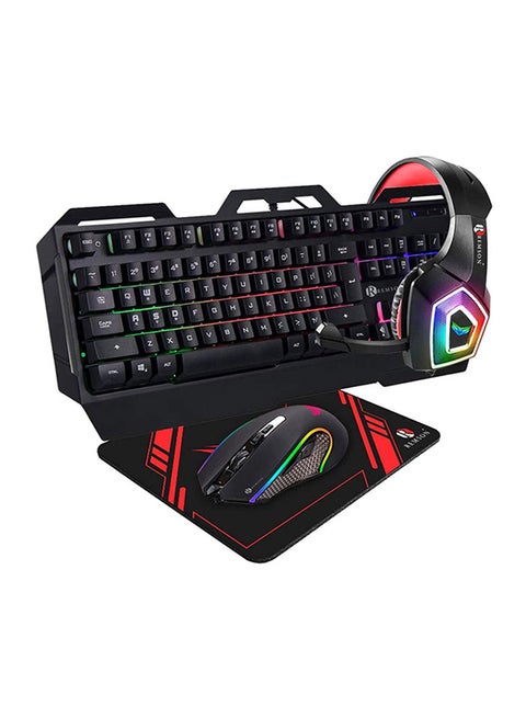 4-In-1 Gaming Wired Keyboard With Mouse, Gaming Headset Combo And Mouse Pad English/Arabic