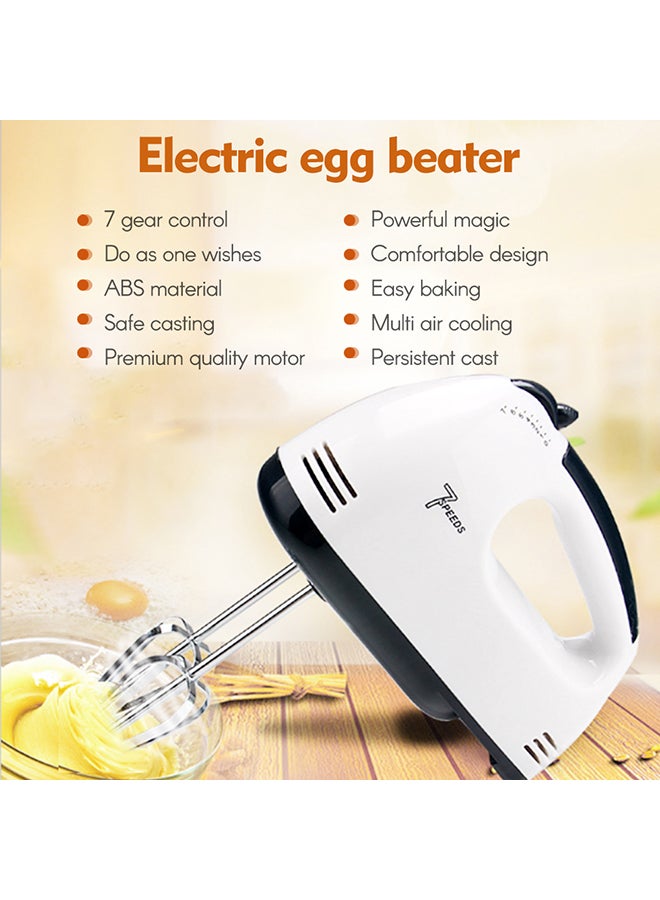 7 Speeds Electric Egg Beater Hand Blender Mixer Grinder White/Silver 13x18x7cm