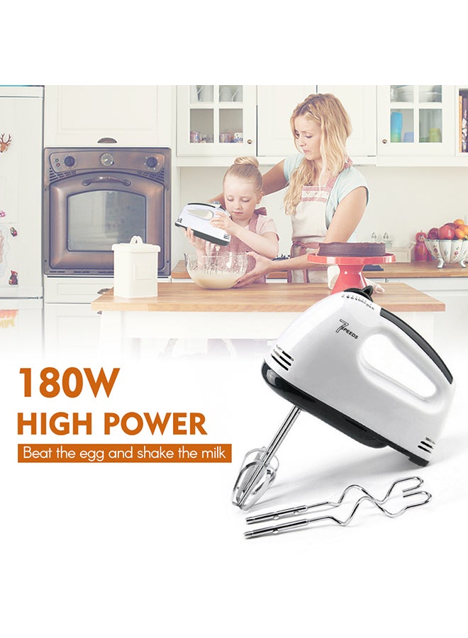 7 Speeds Electric Egg Beater Hand Blender Mixer Grinder White/Silver 13x18x7cm
