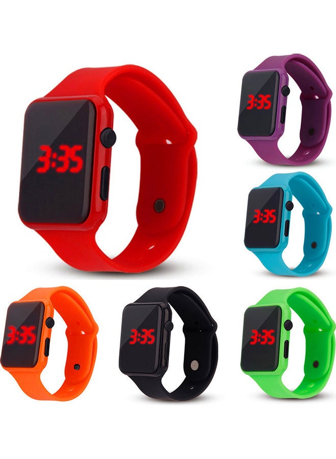 Unisex Rectangle Dial LED Light Digital Display Plastic Electronic Wrist Watch