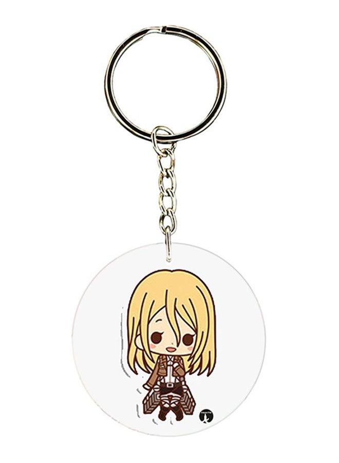 بي بي حامل سلسلة مفاتيح بطبعة فيلم الرسوم المتحركة "Attack On Titan" بيج/ أصفر/ فضي