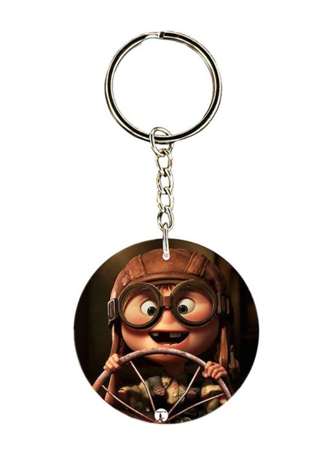 بي بي سلسلة مفاتيح بوجهين مطبوع عليها شخصية ديزني فضي/بني/بيج