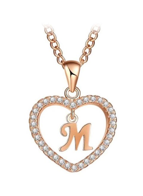 Stone Studded Heart Shaped With Letter M Pendant Necklace