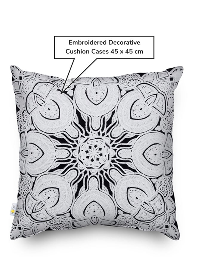 Donetella Decorative Embroidered Cushion Cover Black/White 45x45cm  - Image 3