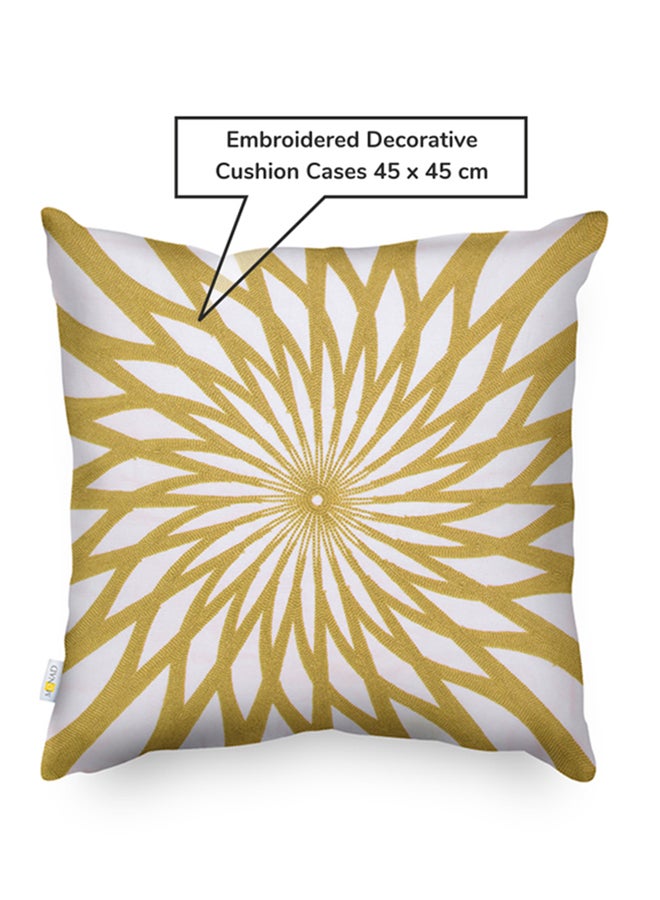Donetella Decorative Embroidered Cushion Cover Yellow/White 45x45cm  - Image 3