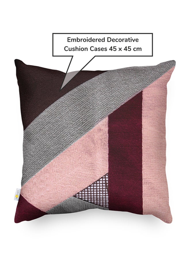 Donetella Decorative Embroidered Cushion Cover Grey/Red/Brown 45x45cm  - Image 3