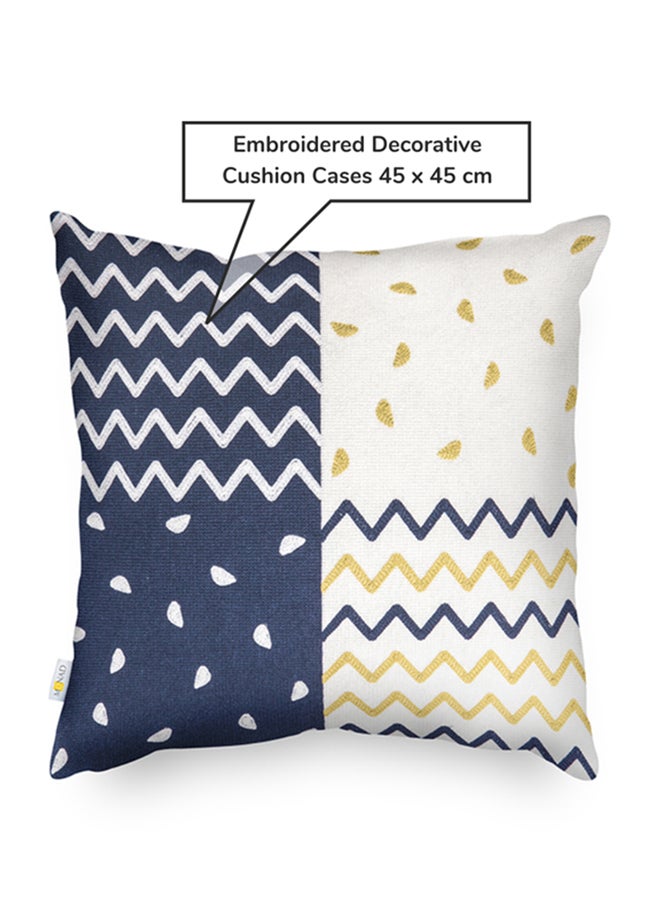 Donetella Decorative Embroidered Cushion Cover Blue/White/Yellow 45x45cm  - Image 3