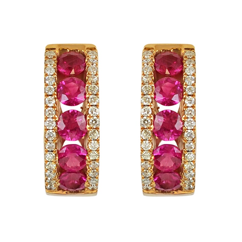 STARGEMS - 18 Karat Gold 0.25Ct Diamond And 1.14Ct Ruby Studded Earrings - Image 1