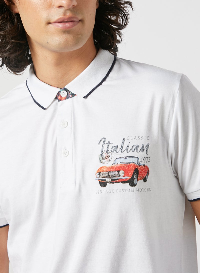 BRAVE SOUL 3-Button Motor Print Polo in Optic White/Navy Optic White/Navy  - Image 2