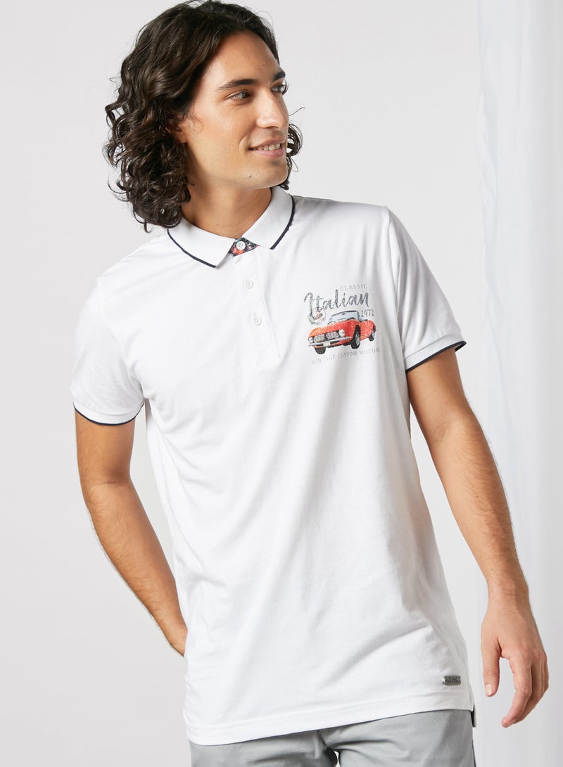 BRAVE SOUL 3-Button Motor Print Polo in Optic White/Navy Optic White/Navy  - Image 1