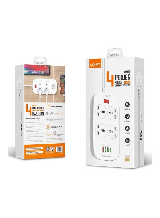 4 Power Sockets and 18W USB Ports Defender Series 2500w  Power Strip with QC USB Port Fast Charging Power Cord White 2meter - v1603105483/N41192354A_4