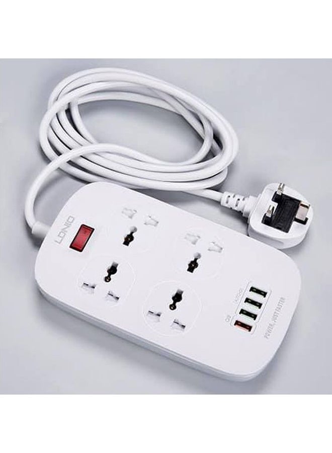 LDNIO - 4 Power Sockets and 18W USB Ports Defender Series 2500w  Power Strip with QC USB Port Fast Charging Power Cord White 2meter - Image 1