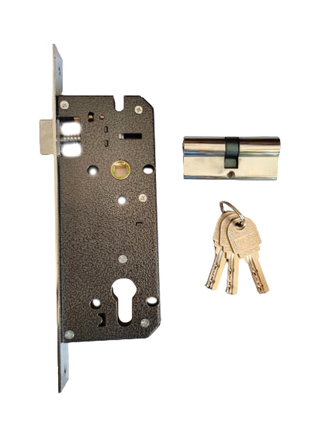 Door Lock Body With Cylinder Silver 7x17cm