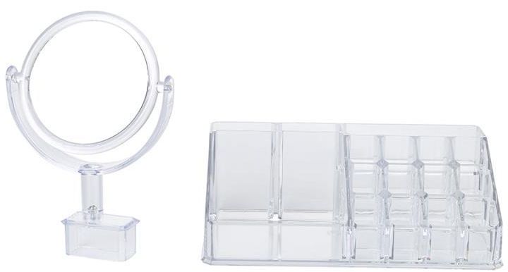 Acrylic Makeup Organizer Storage Box With Two Sided Mirror Transparent - Image 2