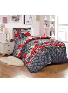 3-Piece Printed Comforter Set Polyester Grey/Red/White