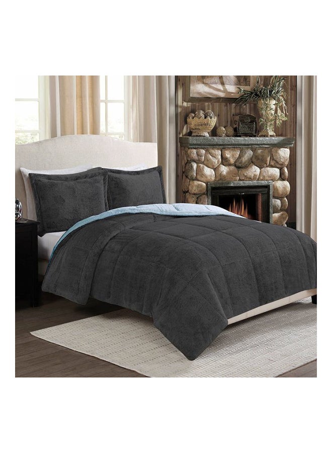 snooze 3-Piece Double Face Quilt With Blanket Set Multicolor Combination Grey/Light Blue 220x230cm 