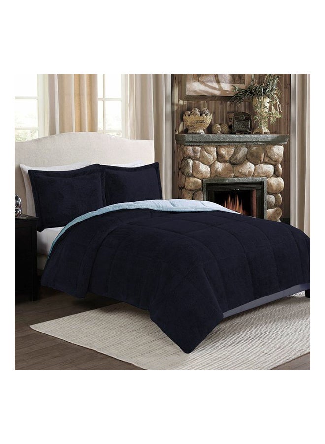 سنوز مجموعة لحاف بوجهين وبطانية مكونة من 3 قطع، ألوان متعددة combination كحلي/ أزرق فاتح 220x230سم