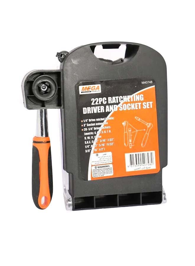 MEGA 22-Piece Ratch Drive And Socket Set Multicolour 13X15X3cm  - Image 3