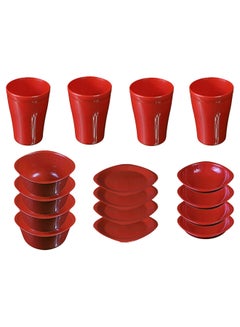 16 Piece Plastic Dinnerware Set Red (Flat Plat size 19.5 cm-Deep Plate Size 13 cm-Bowl Size 400 ml-Cup Size 300 ml)cm - v1603115594/N41010554A_1