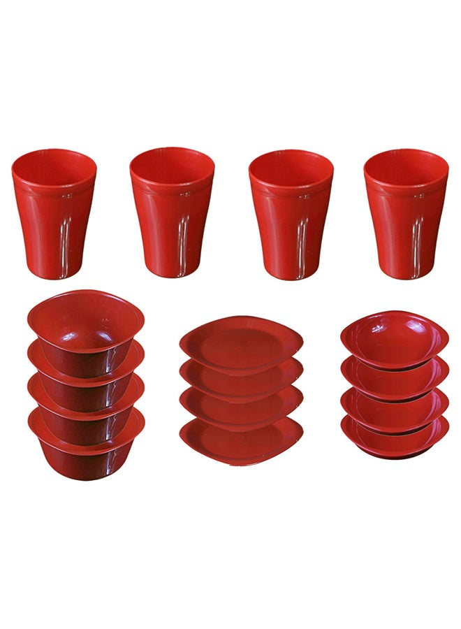 إيكو طقم عشاء من البلاستيك، من 16 قطعة أحمر (Flat Plat size 19.5 cm-Deep Plate Size 13 cm-Bowl Size 400 ml-Cup Size 300 ml)سم - Image 2
