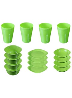 16-Piece Plastic Dinnerware Set Lime Flat Plat size 19.5 cm-Deep Plate Size 13 cm-Bowl Size 400 ml-Cup Size 300 mlcm - v1603115594/N41010557A_1