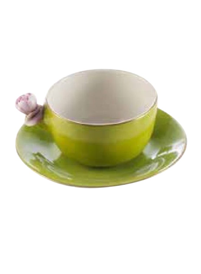 Coffee Cup With Rose And Saucer Acid Green Lilac 5X12cm - Image 1