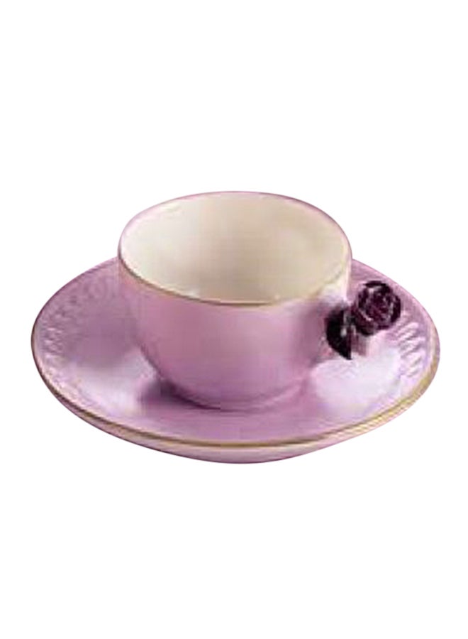 Coffee Cup With Rose And Saucer Lilac Plum 5X12cm - Image 1