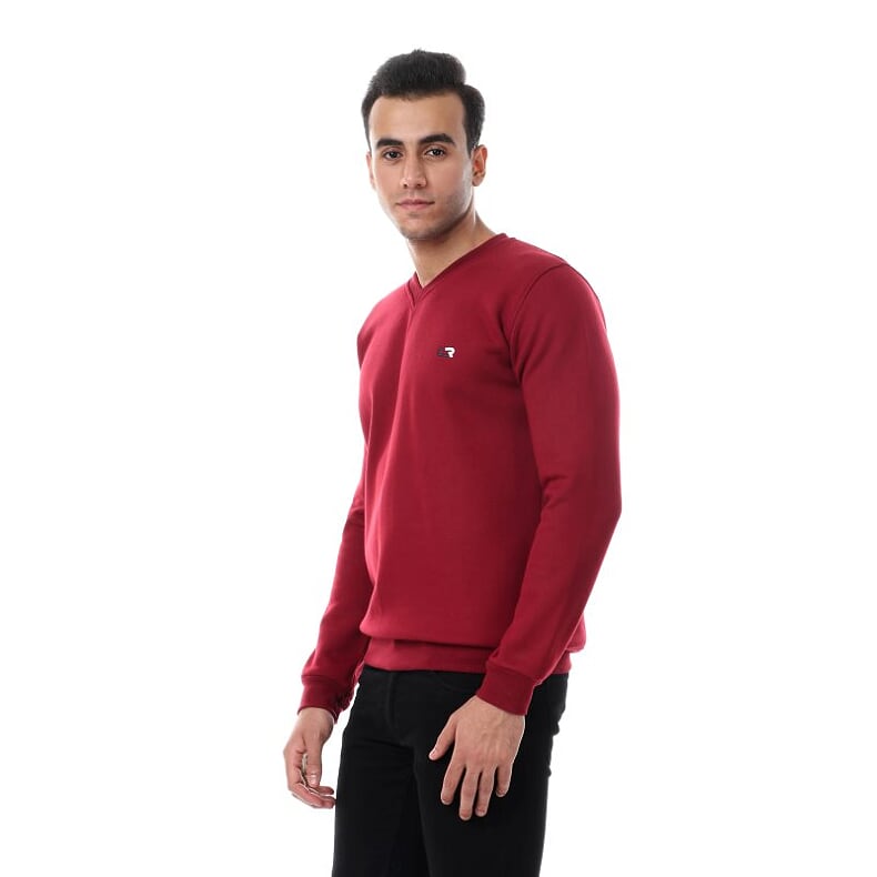 Caesar Solid Regular V-Neck Sweatshirt burgundy  - Image 2