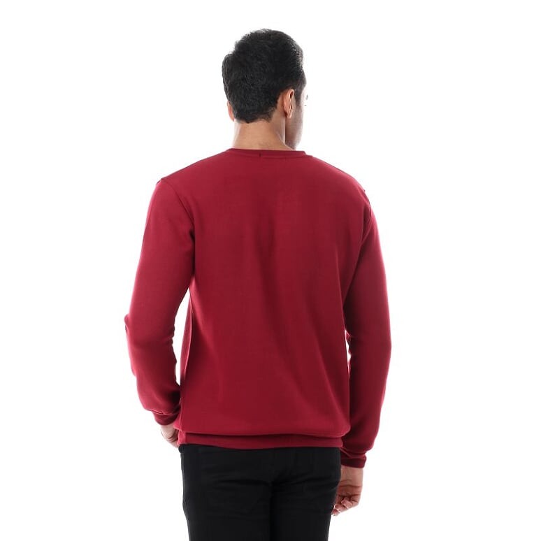 Caesar Solid Regular V-Neck Sweatshirt burgundy  - Image 3
