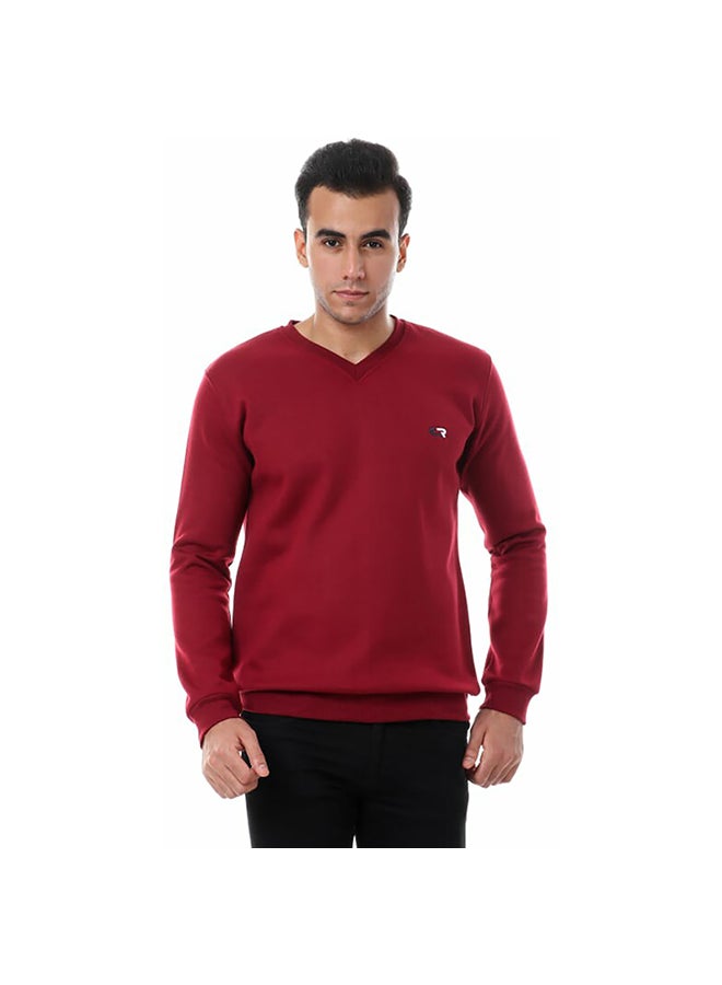 Caesar Solid Regular V-Neck Sweatshirt burgundy  - Image 1