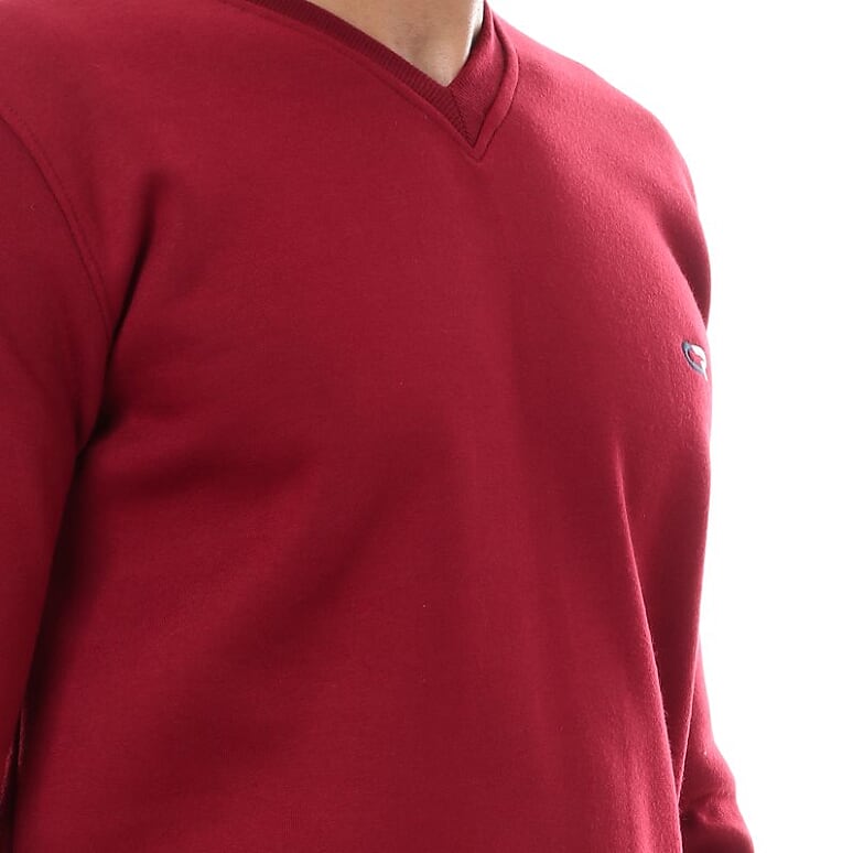 Caesar Solid Regular V-Neck Sweatshirt burgundy  - Image 4