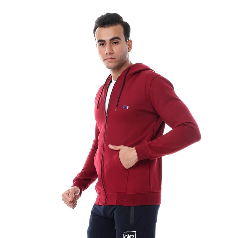Caesar Solid Regular Fit Hoodie Sweatshirt burgundy  - Image 2