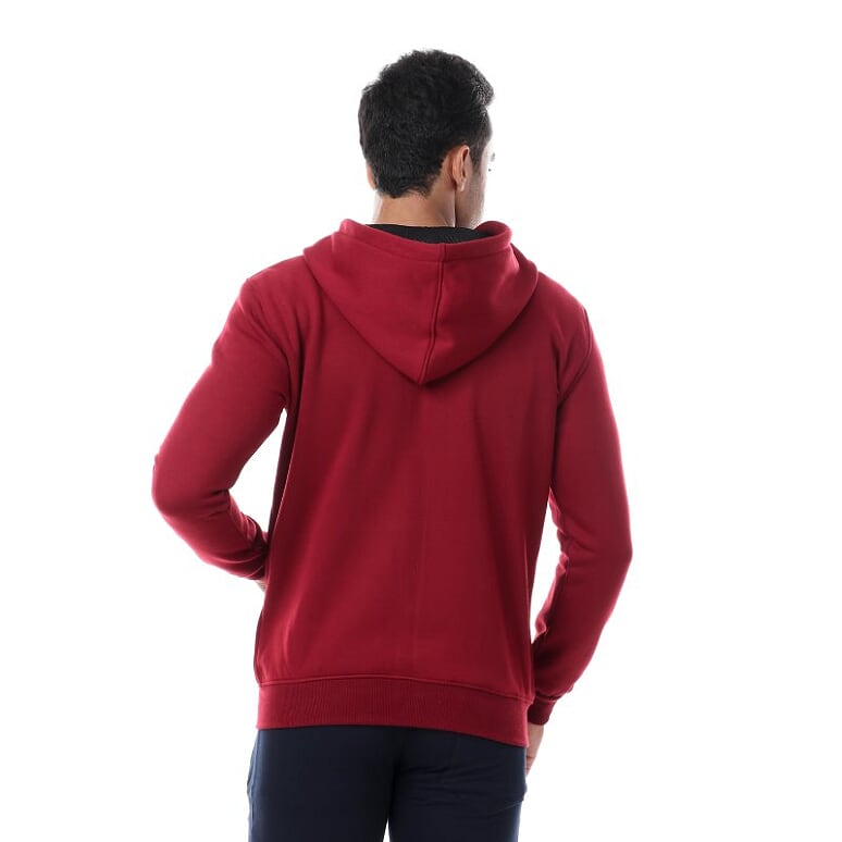 Caesar Solid Regular Fit Hoodie Sweatshirt burgundy  - Image 3