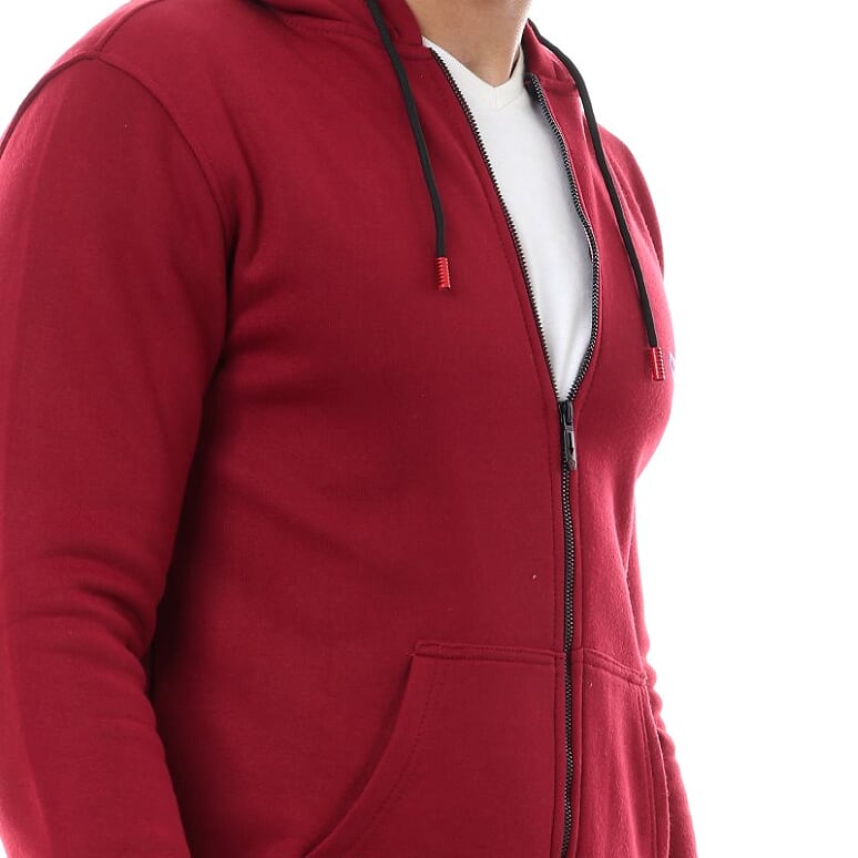Caesar Solid Regular Fit Hoodie Sweatshirt burgundy  - Image 4