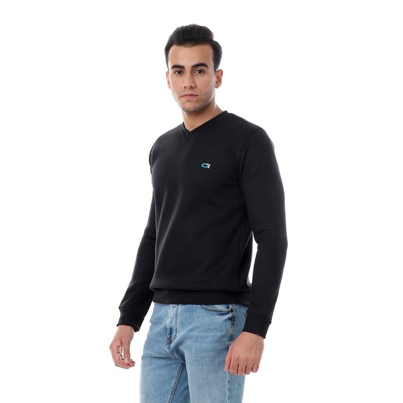 Caesar Solid Regular V-Neck Sweatshirt black  - Image 2