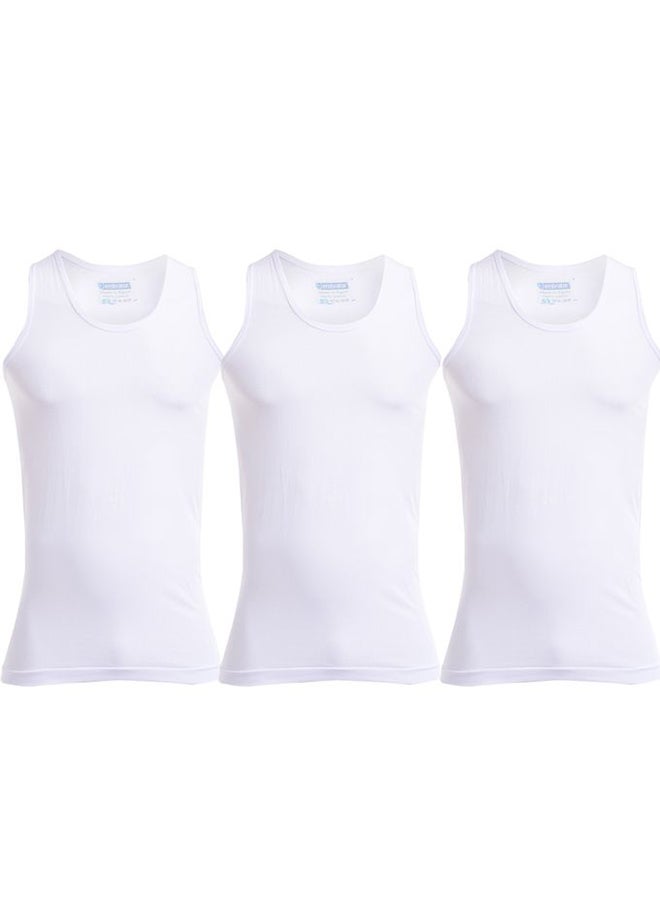 embrator 3-Piece Pure Cotton Sleeveless Tank Top Undershirts Set White - Image 1