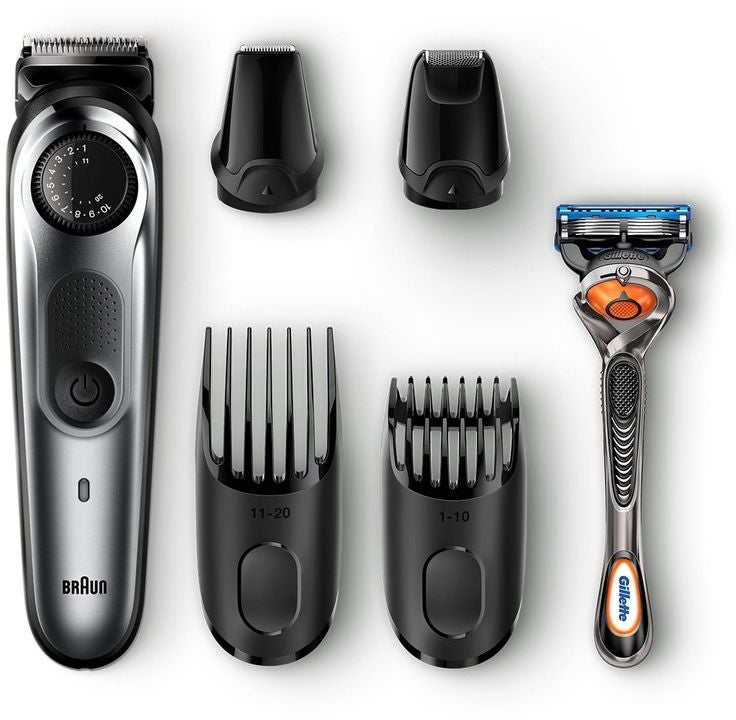 BRAUN - 5-Piece Beard Trimmer With Gillette Fusion 5 ProGlide Razor Set BT7020 Grey - Image 1